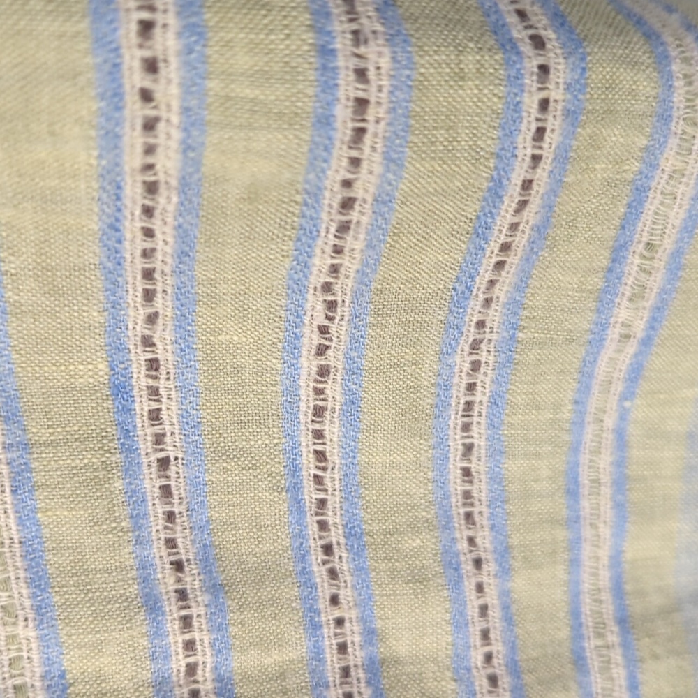 Flax Linen V Neck Striped Green Blue Dress L - Picture 10 of 14